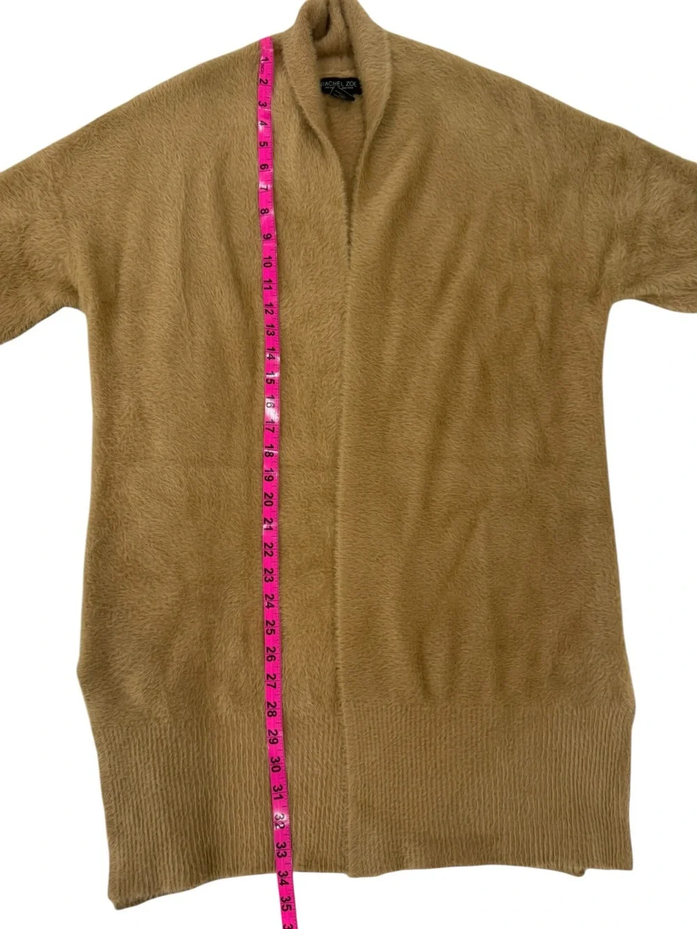 EUC Rachel Zoe Fuzzy Longline Open Front Cardigan Camel Cozy Knit Sweater XS